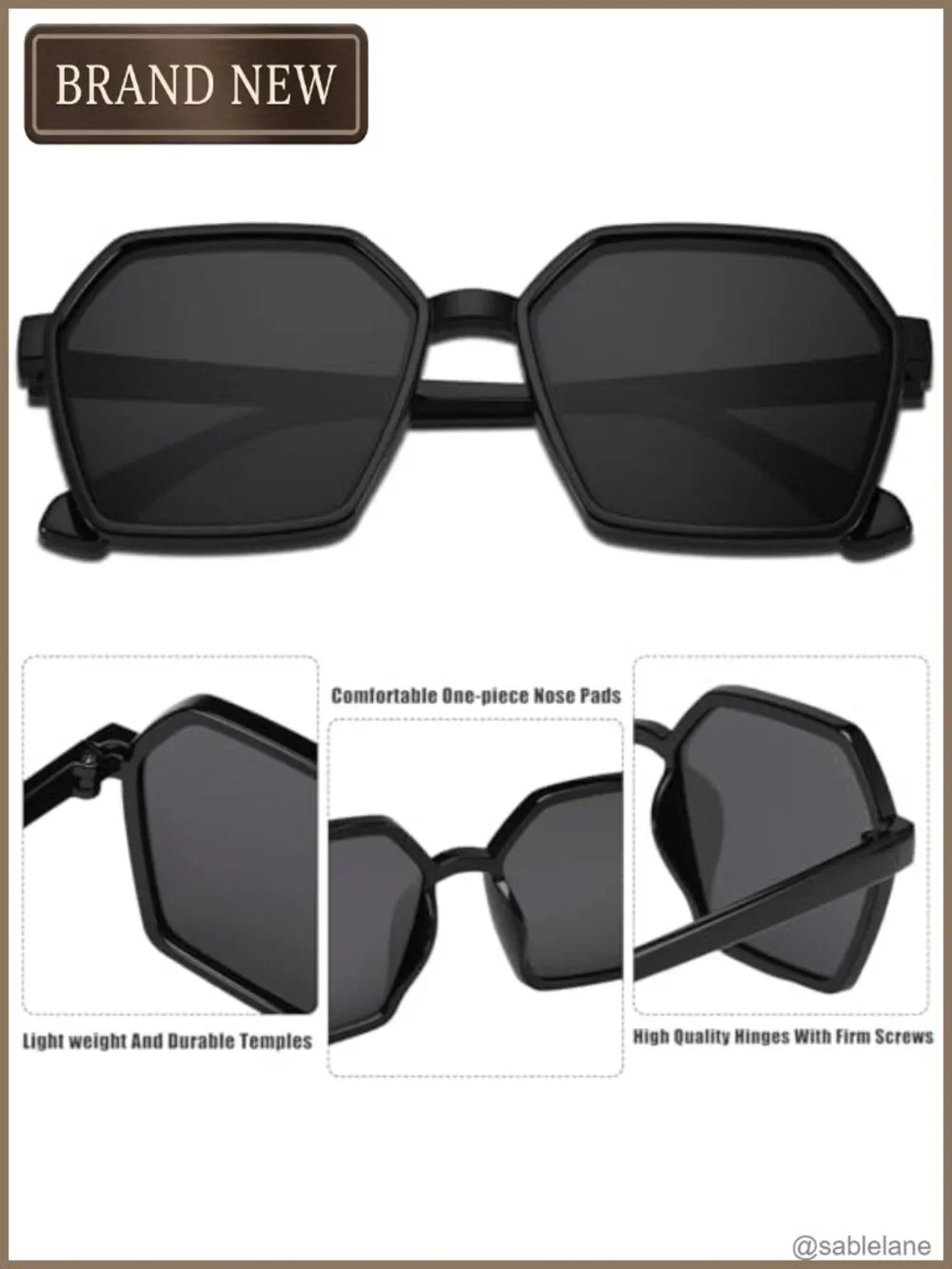 Oversized Square Sunglasses 2 Pair Set UV Protection Polycarbonate Frame